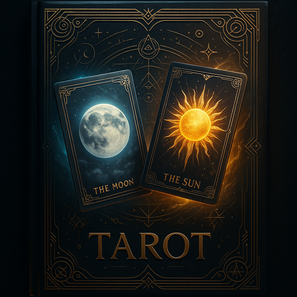 Capa do Guia Tarot com cartas da Lua e do Sol